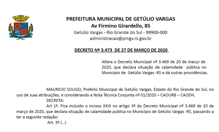 Decreto 3473 Altera Dec 3469 CORONAVIRUS - COVID 19 - Referente Construções