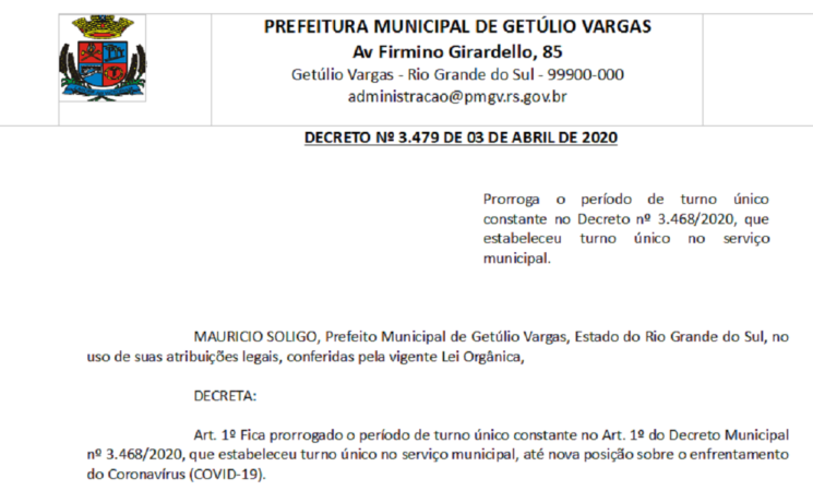 Decreto 3479 Prorroga o período de turno único