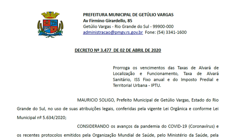 DECRETO 3477 prorroga vencimento IPTU ALVARÁ