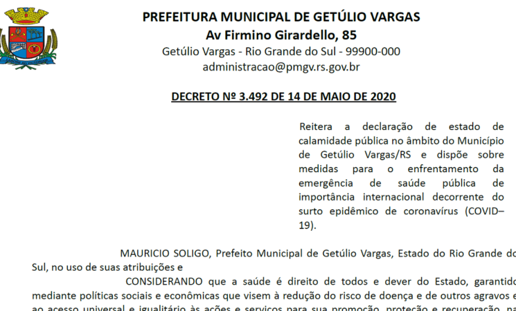 Decreto 3492 Reitera a declaração de estado de calamidade pública covid