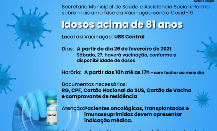 Liberada vacinação para idosos acima de 81 anos