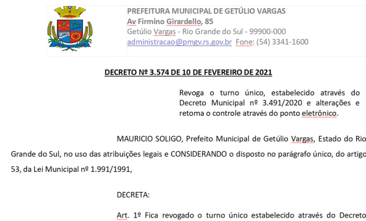 Decreto 3574 Turno Normal Retoma Ponto Eletrônico