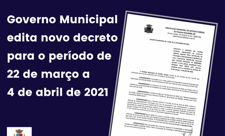 Governo Municipal publica novo decreto para o período de 22 de março a 4 de abril