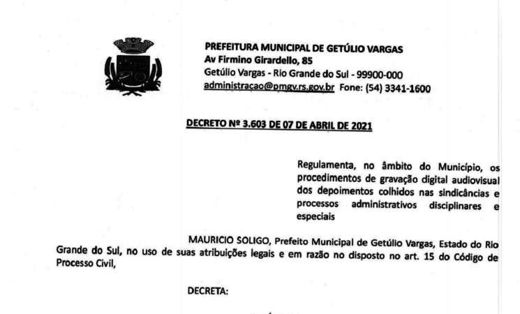 Decreto 3603 Regulamenta procedimento de gravação digital audiovisual