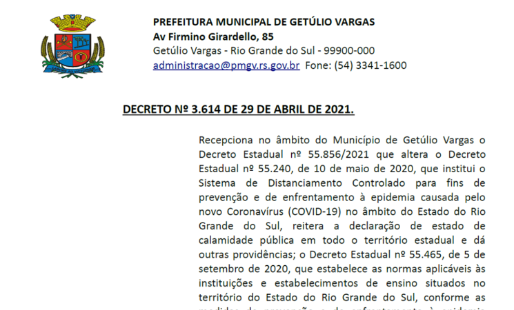 Decreto 3.614 BANDEIRA VERMELHA de 29 abril 2021