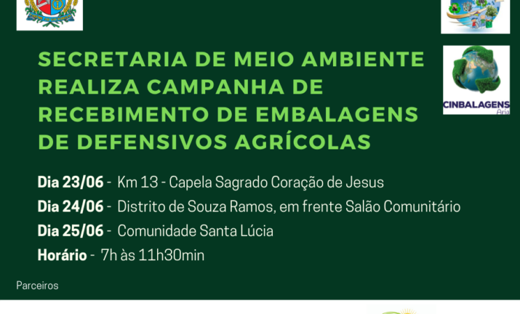 Secretaria de Meio Ambiente realiza Campanha de Recebimento de Embalagens de Defensivos Agrícolas