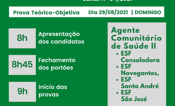 Horário das provas do Concurso Público e do Processo Seletivo Público