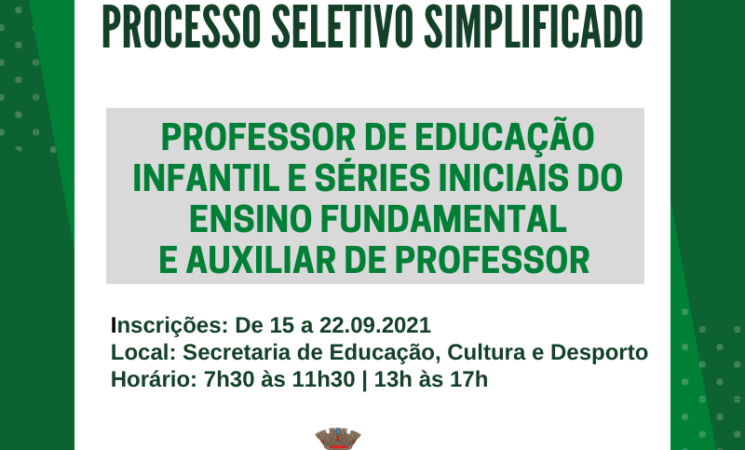 Prefeitura de Getúlio Vargas realiza Processo Seletivo Simplificado para contratação de professores e auxiliares