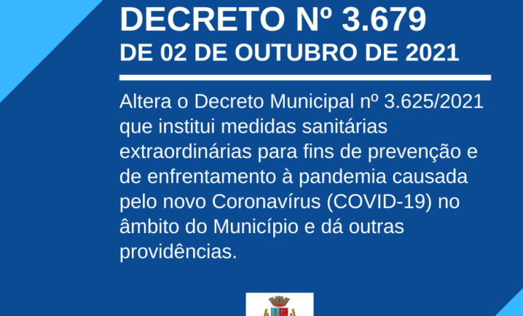 Município emite novo decreto para fins de prevenção e enfrentamento à Covid-19