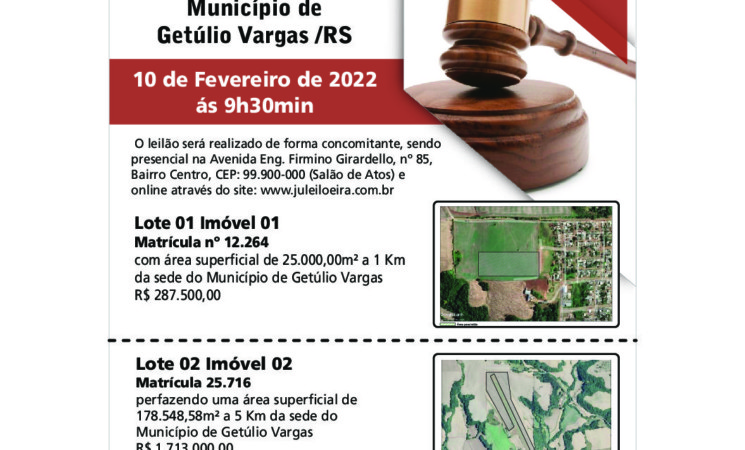 LEILÃO DE IMÓVEIS DO MUNICÍPIDO DE GETÚLIO VARGAS