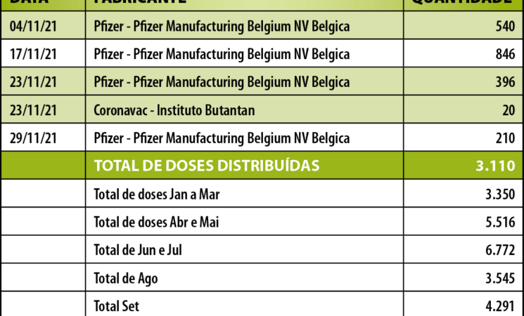 COVID-19 Doses recebidas Novembro e total