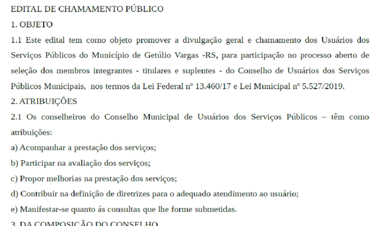 Conselho dos Usuários dos Serviços Públicos descritos na Lei Municipal nº 5.527/2019