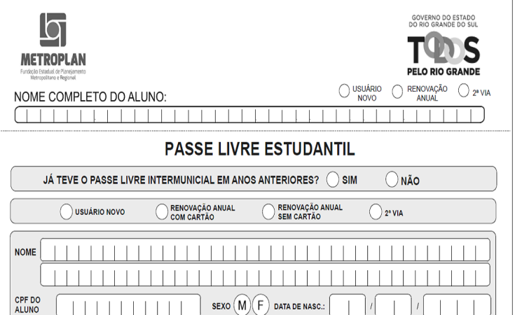 CADASTRO E DECLARAÇÃO DE GRUPO FAMILIAR (TRANSPORTE)