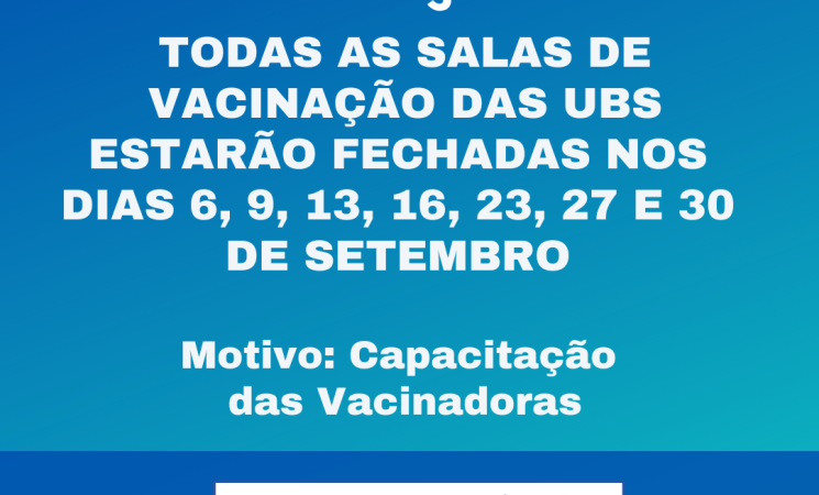 Salas de vacina fechadas nas terças e sextas-feiras de setembro