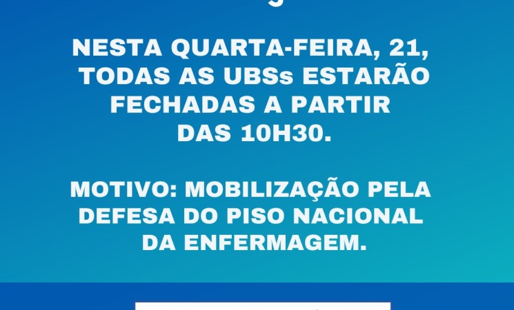 Atenção: UBSs fechadas a partir das 10h30