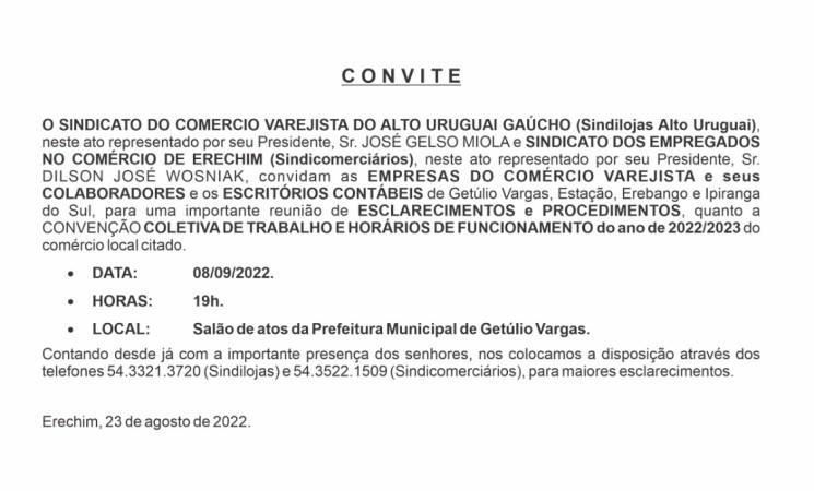 Prefeitura, Sindilojas e Sindicomerciários convidam empresas do comércio para reunião sobre horário de abertura das lojas