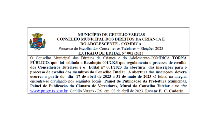 Processo de Escolha dos Conselheiros Tutelares – Eleições 2023