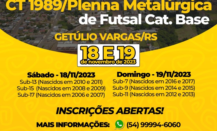 Vem aí a 1ª Copa de Futsal Categorias de Base - CT1989/Plena Metalúrgica