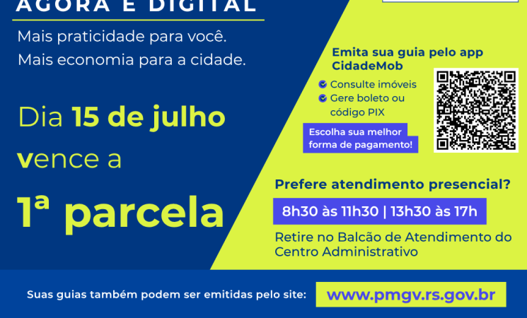 Vence em 15 de julho a primeira parcela do IPTU 2025 de Getúlio Vargas