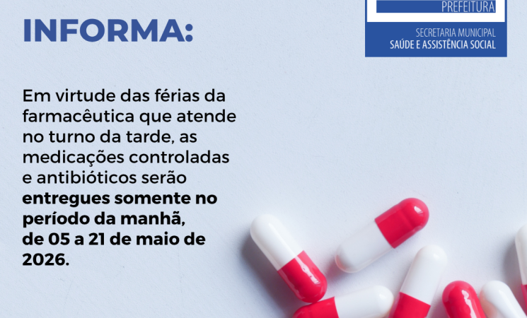 Farmácia Central altera temporariamente horário de entrega de medicamentos controlados