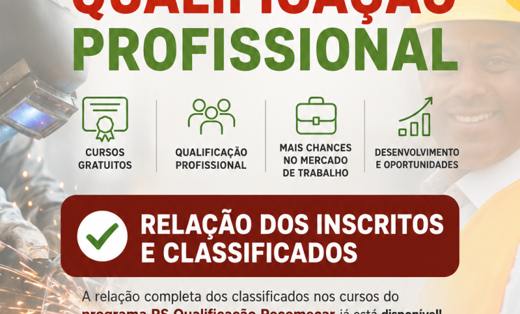 Prefeitura divulga resultado final dos classificados nos cursos do programa RS Qualificação Recomeçar