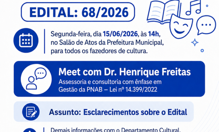 Prefeitura convida agentes culturais para palestra sobre o edital da Política Nacional Aldir Blanc