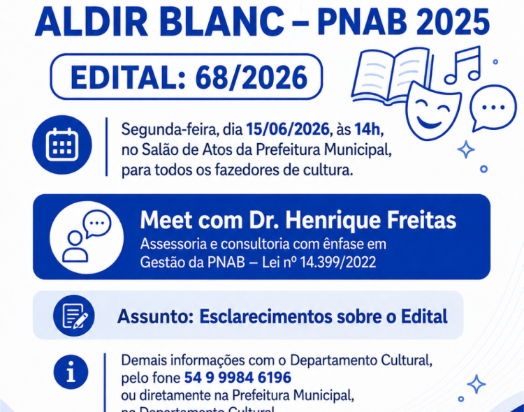 Prefeitura convida agentes culturais para palestra sobre o edital da Política Nacional Aldir Blanc