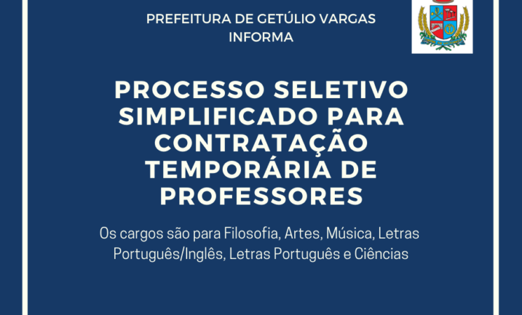Prefeitura de Getúlio Vargas realizará Processo Seletivo Simplificado para Contratação Temporária de Professores