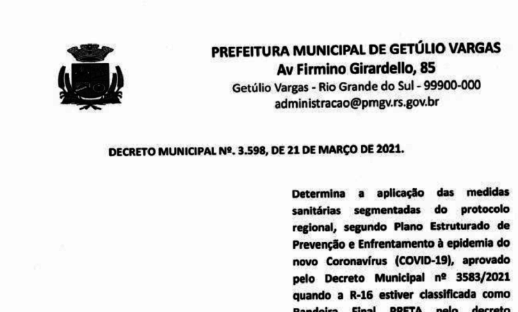 Decreto Municipal 3598 de 21 de março de 2021 - COVID-19