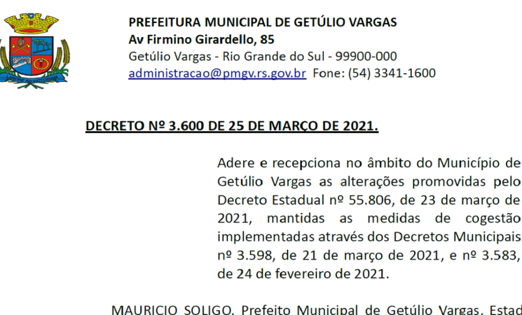 Decreto Municipal 3.600 alterações 23 de março de 2021