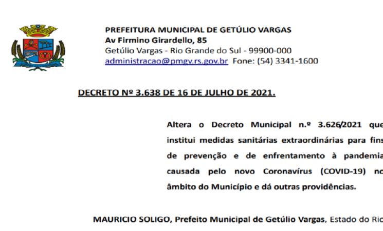 Decreto Municipal 3.638 de 16 de julho de 21 alterações COVID