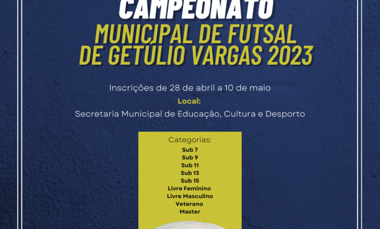 Prefeitura de Getúlio Vargas anuncia que vemaí o Campeonato Municipal de Futsal 2023