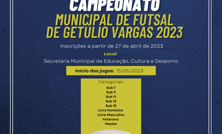 Prefeitura de Getúlio Vargas anuncia que vemaí o Campeonato Municipal de Futsal 2023