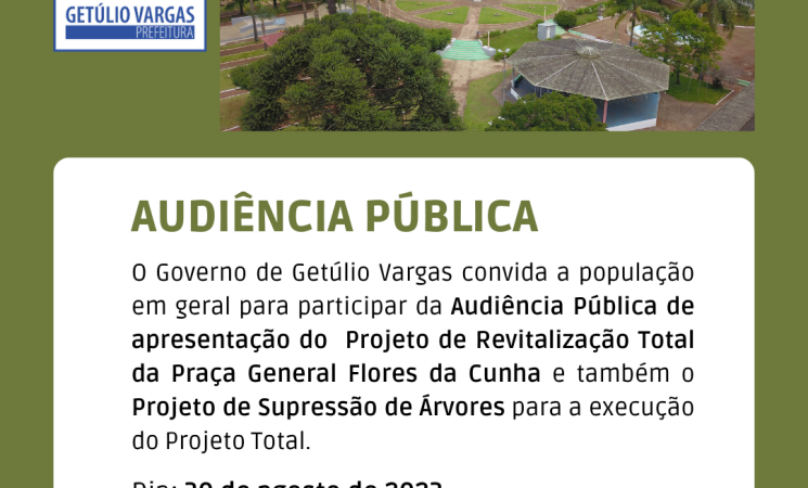 Administração Municipal convida para Audiência Pública sobre a Praça Flores da Cunha
