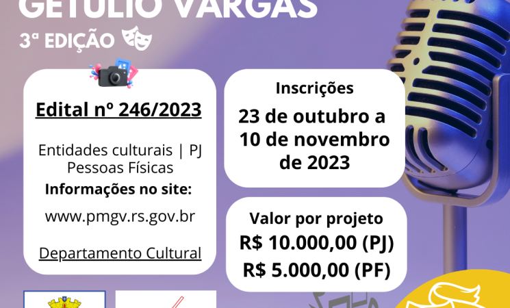 Prefeitura e Conselho Municipal de Política Cultural lançam a 3º edição do “Fazendo Cultura em Getúlio Vargas”