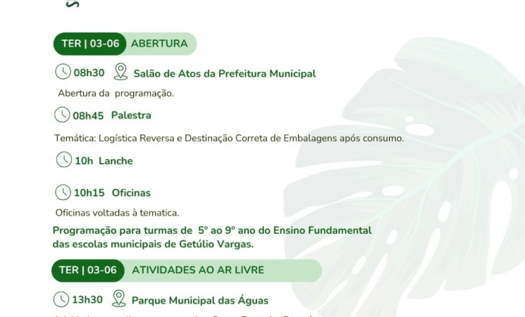 Getúlio Vargas abre a Semana do Meio Ambiente com programação educativa e interativa para estudantes